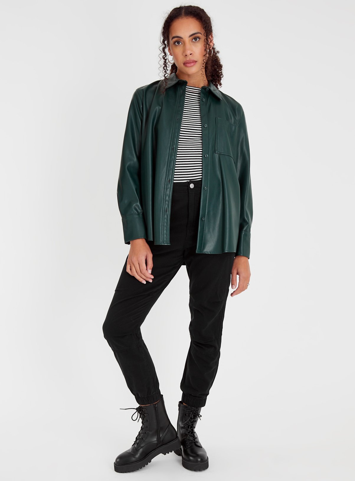 Dark Green Faux Leather Relaxed Fit Shirt 24 - Image 2 thumbnail
